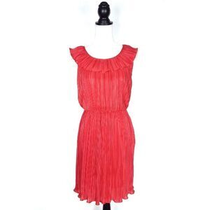 Cynthia Steffe Seamline Red Ruffle Accordian Pleated Dress Size 2